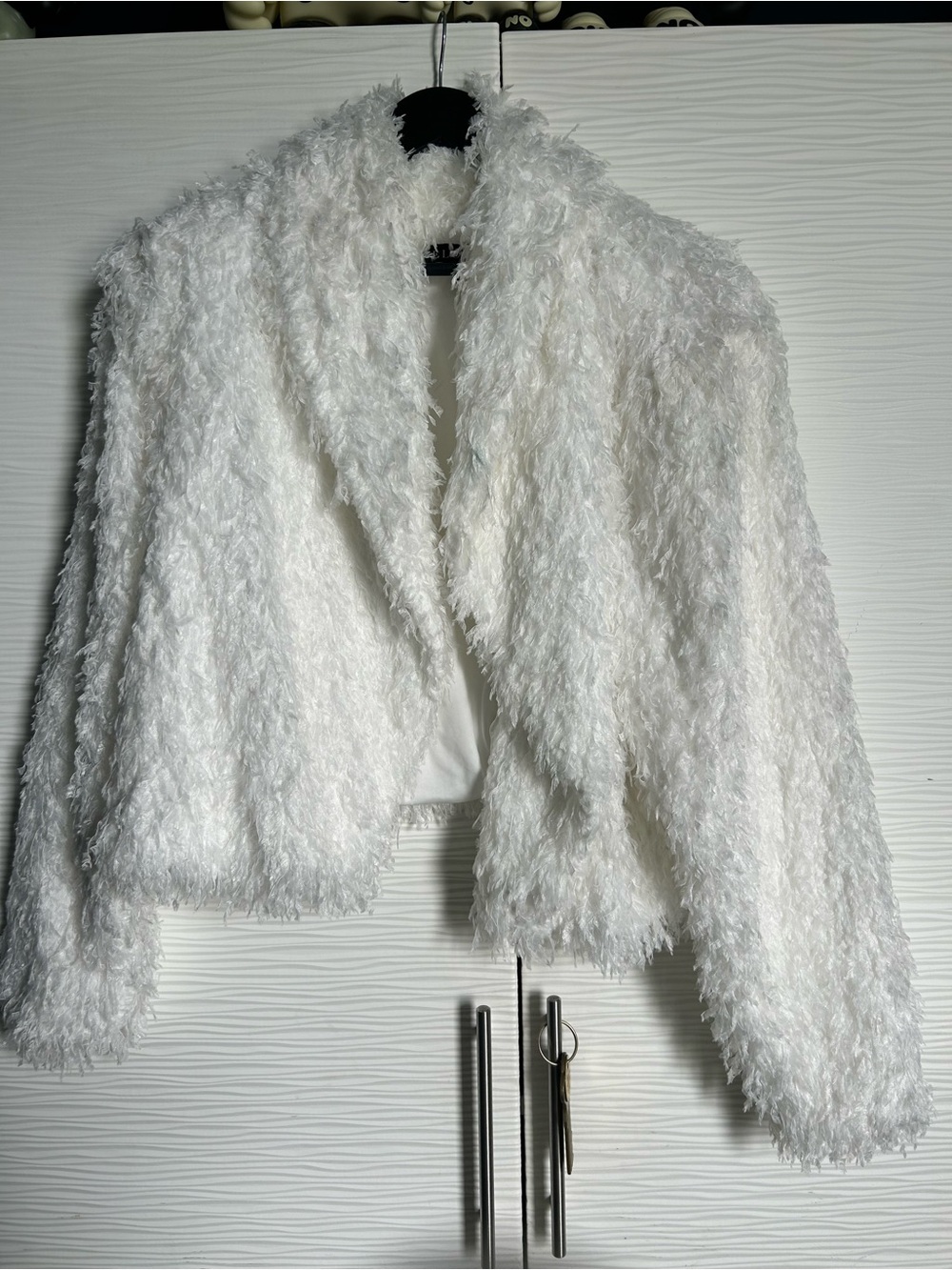 Eloquii White Shaggy cropped jacket